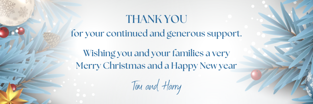 Thank you for your continued and generous support. Wishing you and your families a very Merry Christmas and a Happy New year